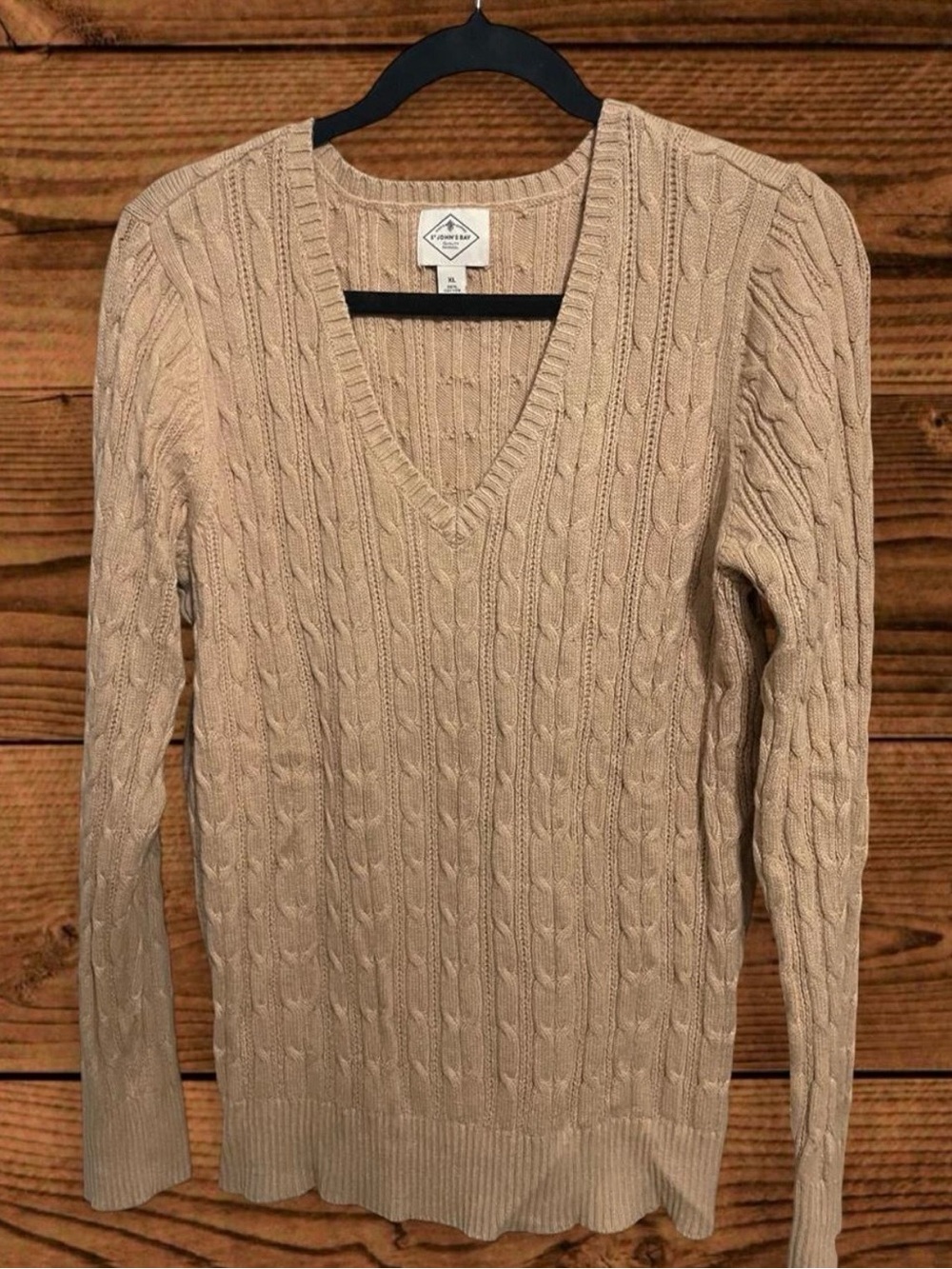 St. John's Bay Beige/Tan Cable-Knit V-Neck Sweater